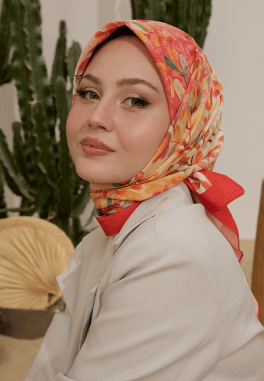 Leaf Desen Bambu Kraş Eşarp Kiremit