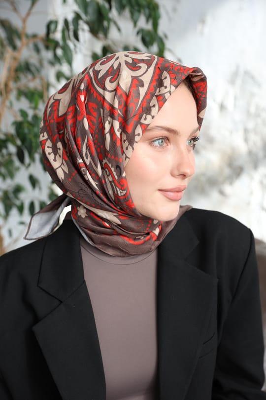 Luna Desen Bambu Kraş Eşarp Kiremit