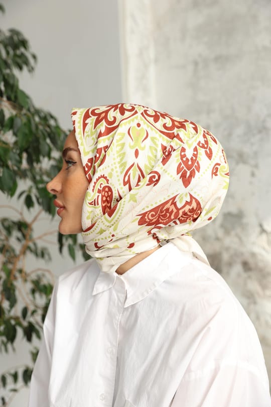 Luna Desen Bambu Kraş Eşarp Kızıl