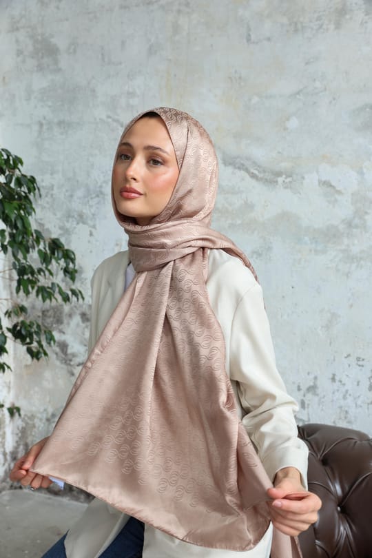 Midye Desen Jakar Şal Koyu Vizon