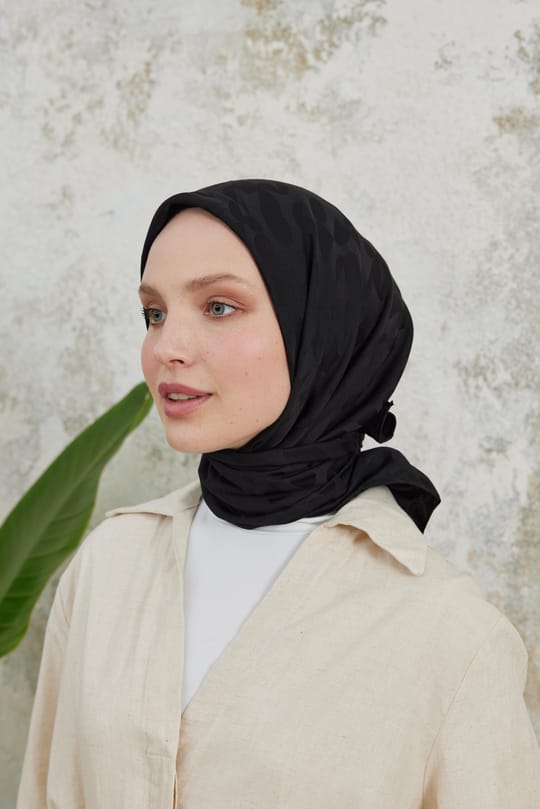 Perla Desen Jakar Eşarp Siyah