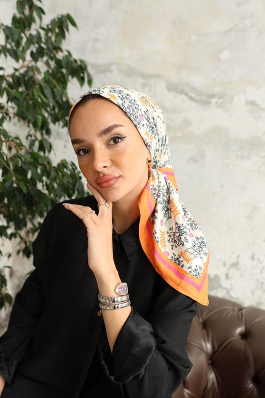 Riva Desen Bambu Kraş Eşarp Nar Çiçeği
