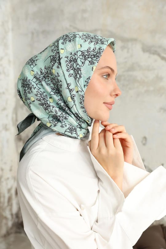 Riva Desen Bambu Kraş Eşarp Soft Yeşil