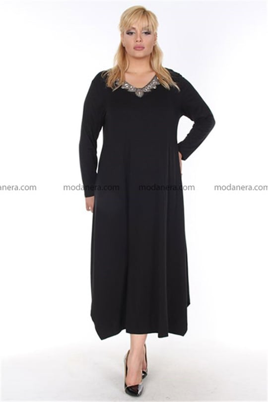 Siyah Yakası Dantel Elbise | modanera.com
