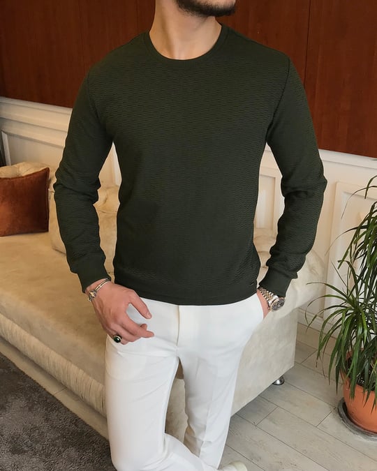 Italian style slim fit crew neck knit t-shirt ecru T9494