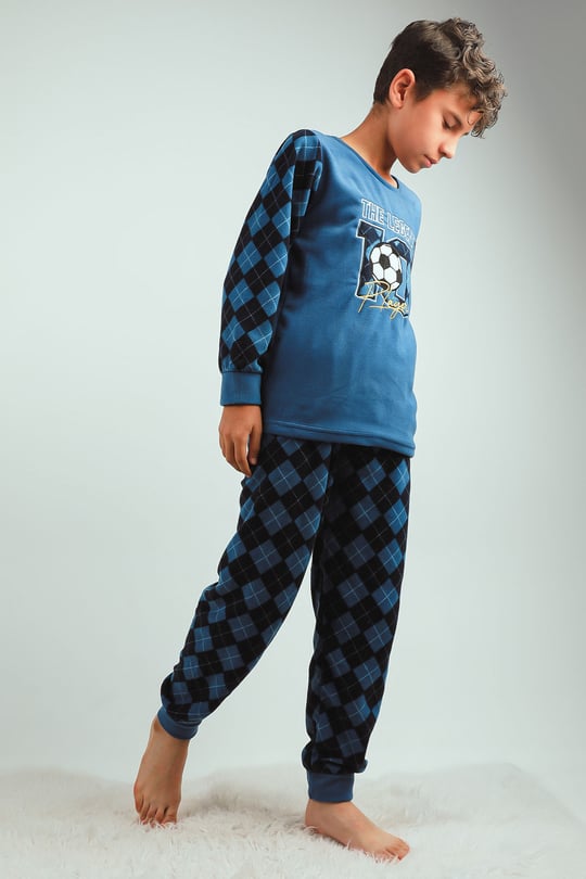 Erkek Çocuk Baskılı Polar Pijama Takımı İndigo 510638 - tozlu.com