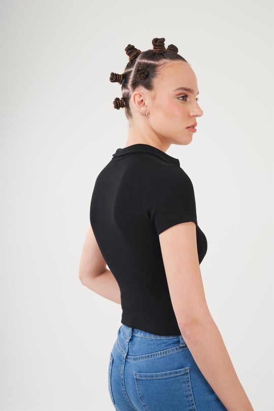 Black Contour Rib Longline T Shirt, Tops