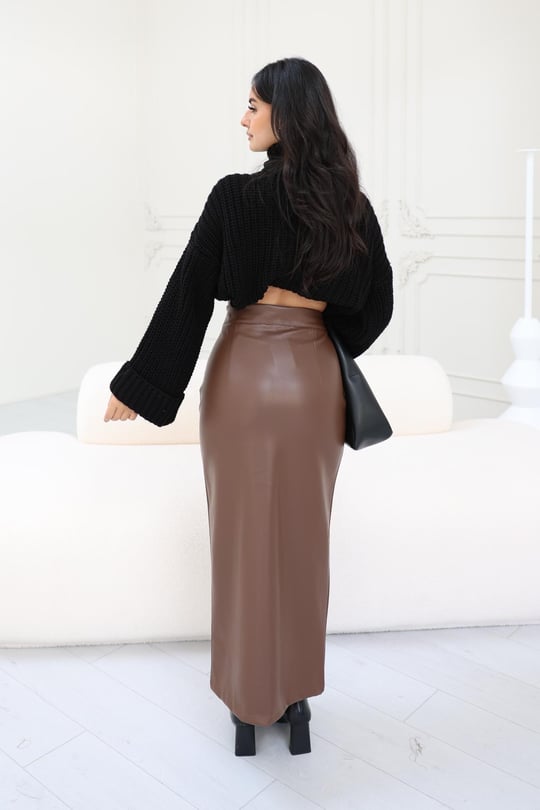 تنورة جلدية طول ميدي مع الشقوق تابا - reyontoptan.com