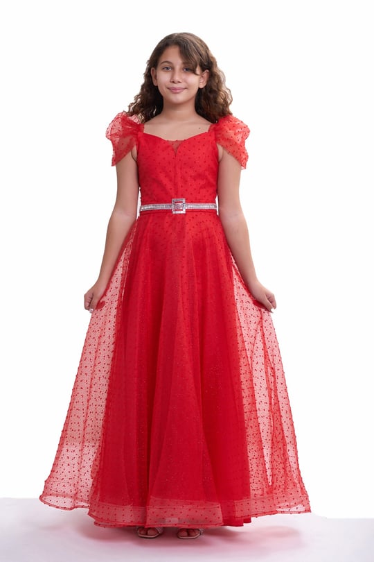 Yeni Tasarım Kız Çocuk/Genç Sim ve Tül Detaylı Abiye Elbise Mezuniyet/Düğün  5315 Renk Kırmızı 10-14 Yaş