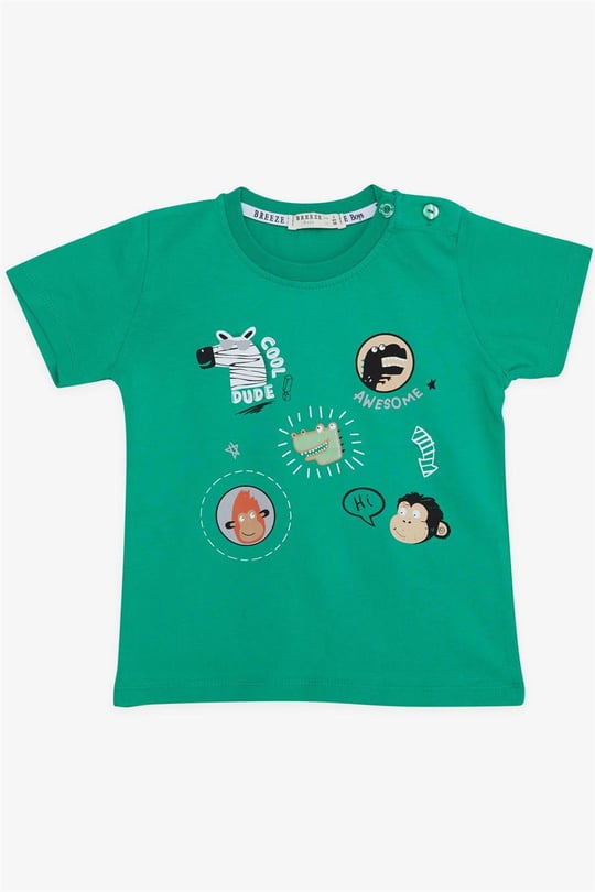 Erkek Bebek Tişört Havalı Mükemmel Dostlar Temalı Yeşil 9 Ay-3 Yaş - Yazlık Bebek  Tişörtleri | Breeze