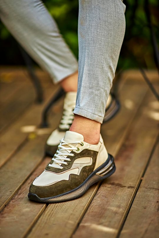 Özel Taban Tasarımlı Süet Detaylı Sneakers Ayakkabı BEJ-HAKİ