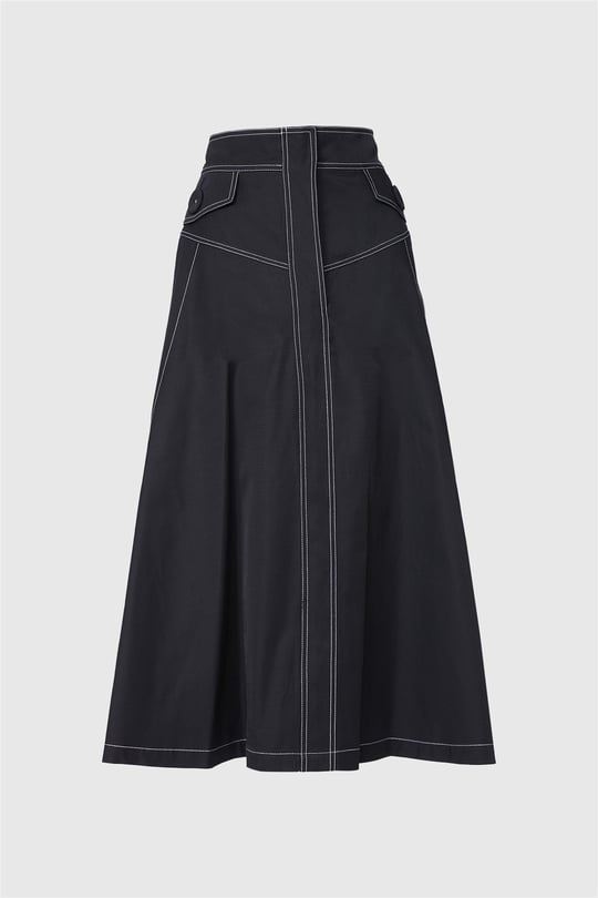 Contrast Stitch Detail High Waist Midi Skirt | Gizia Wholesale