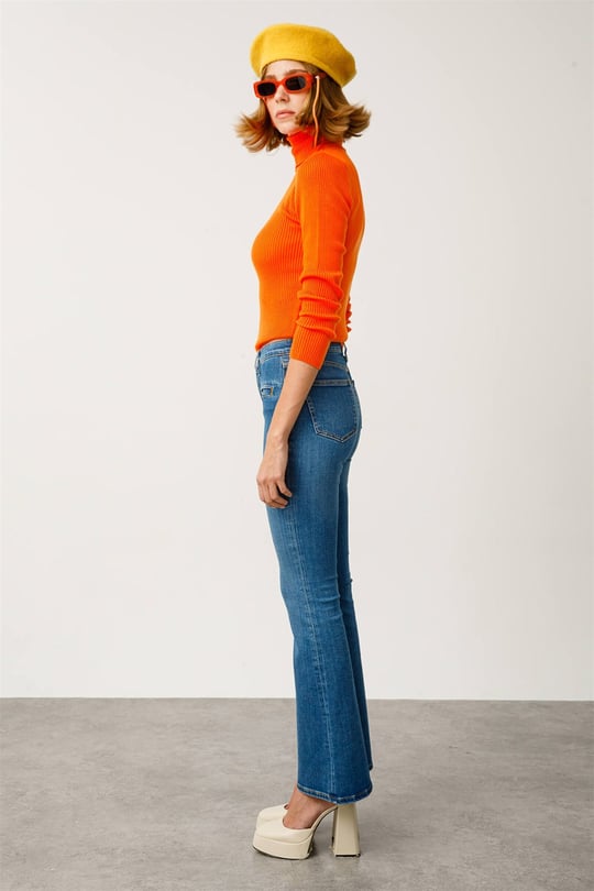 NINA Skinny Flare Fit Normal Bel Geniş Paça Orta İndigo Kadın Jean Pantolon  | Denim Trip