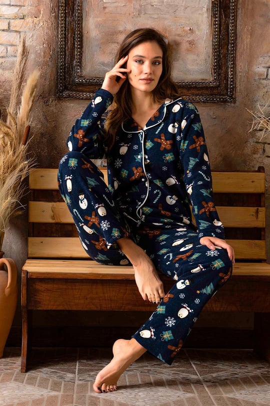 Nisanca Kadın Kışlık Welsoft Peluş Polar Düğmeli Pijama Takımı