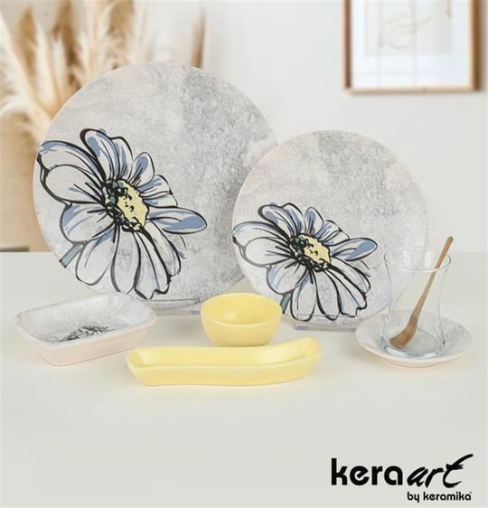 Keramika 19 Parça Kahvaltı Takımı - Limon Çiçeği