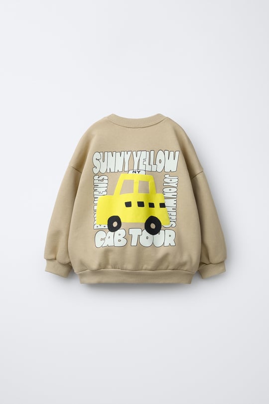 Baskılı Bej Sweatshirt ve Dama Desenli Eşofman Altı Takımı – görsel 2