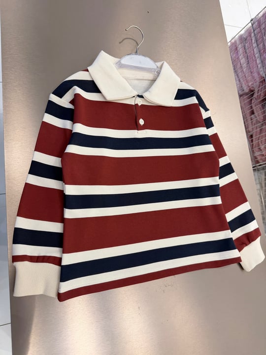 Bordo Lacivert Çizgili Polo Yaka Sweatshirt – görsel 2