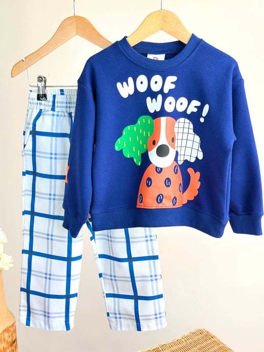 Köpek Baskılı Mavi Sweatshirt ve Eşofman Takımı – görsel 2