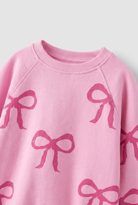 Fiyonk Desenli Pembe Sweatshirt ve İspanyol Paça Tayt Takımı – görsel 2