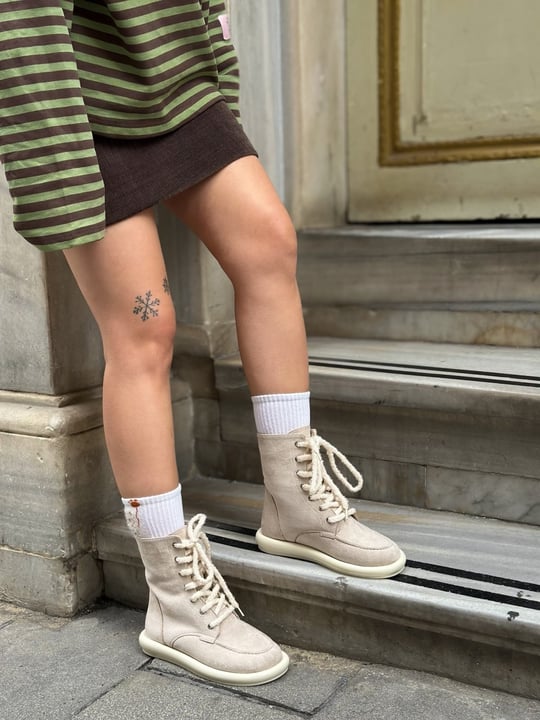 Vizon Süet (Otis) İçi Kürklü Barefoot Bağcıklı Kadın Bot