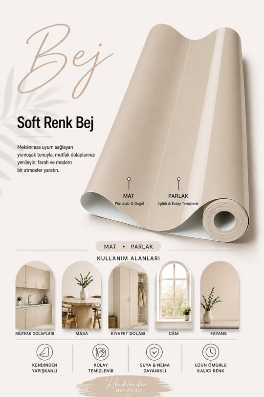  Soft Renk Folyo Mat-Parlak S-01 Bej