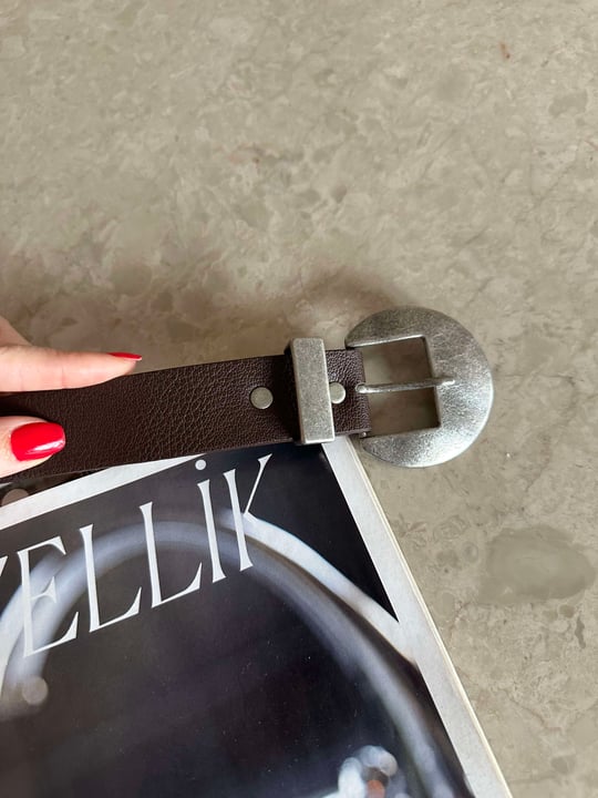Acı Kahve Gümüş Toka Nikel Kemer