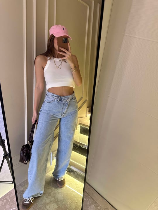 Açık Kar Yıkama Çapraz Düğme Wide Leg Jean