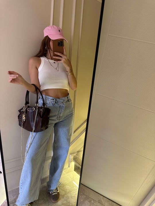 Açık Kar Yıkama Çapraz Düğme Wide Leg Jean