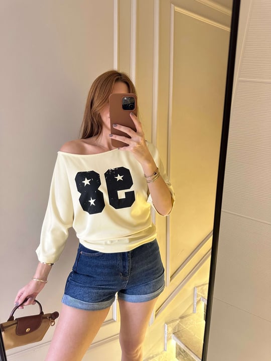 Açık Sarı 98 Baskı Pamuklu Bluz