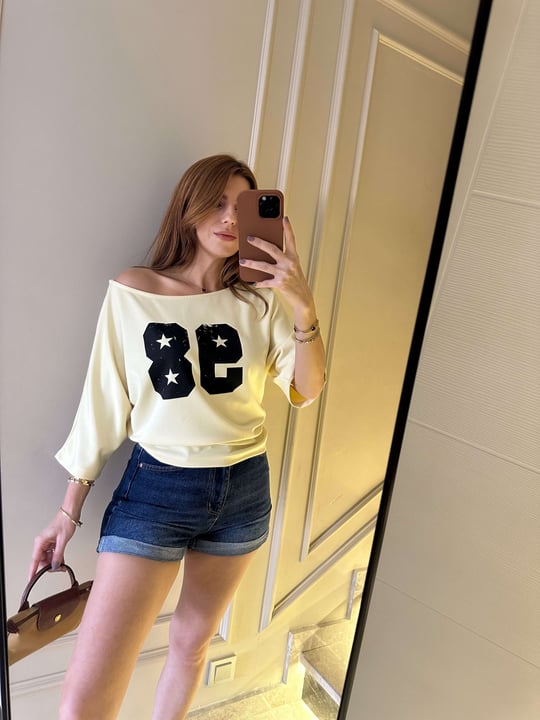 Açık Sarı 98 Baskı Pamuklu Bluz