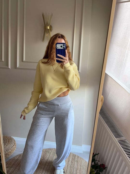 Kadın Bisiklet Yaka Şardonlu Sweatshirt - Sarı
