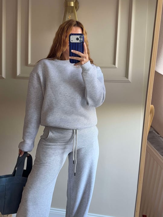 Kadın Bisiklet Yaka Şardonlu Sweatshirt - Melanj Gri