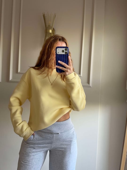 Kadın Bisiklet Yaka Şardonlu Sweatshirt - Sarı