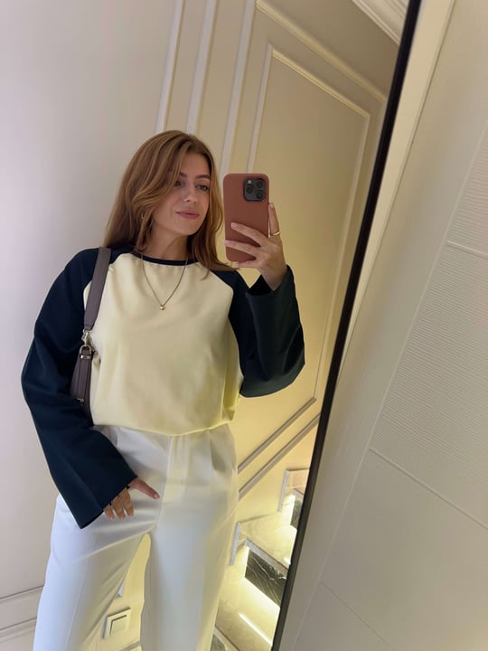 Kadın Reglan Kollu Çift Renk Sweatshirt - SarıLacivert