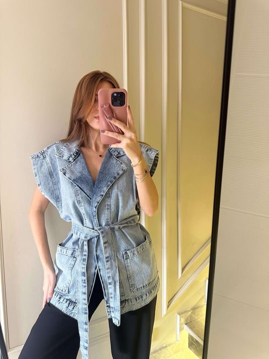 Kemerli Blazer Kot Yelek