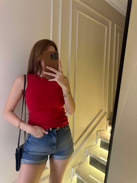 Kırmızı Halter Yaka Viskon Atlet