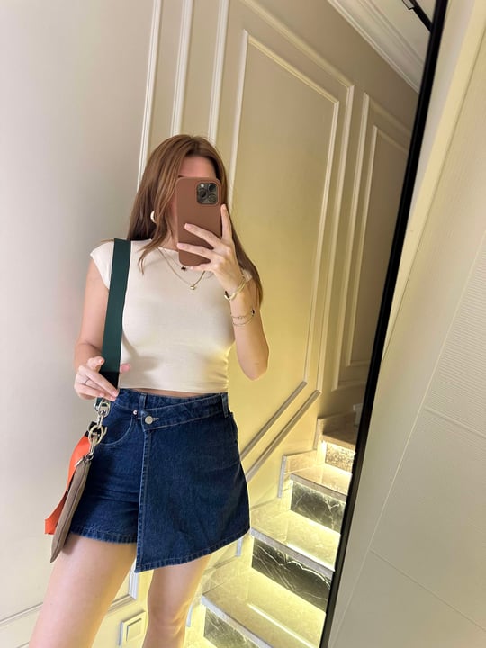 Koyu Mavi Asimetrik Kot Şort Etek