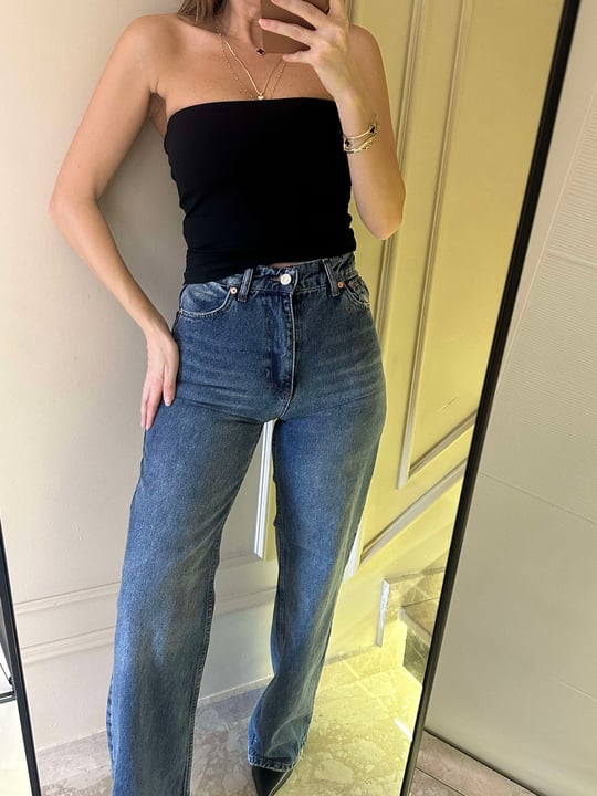 Koyu Mavi Premium Wide Leg Jean