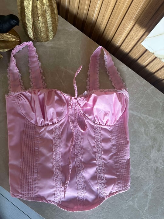Pembe İp Askılı Korse Detay Bluz