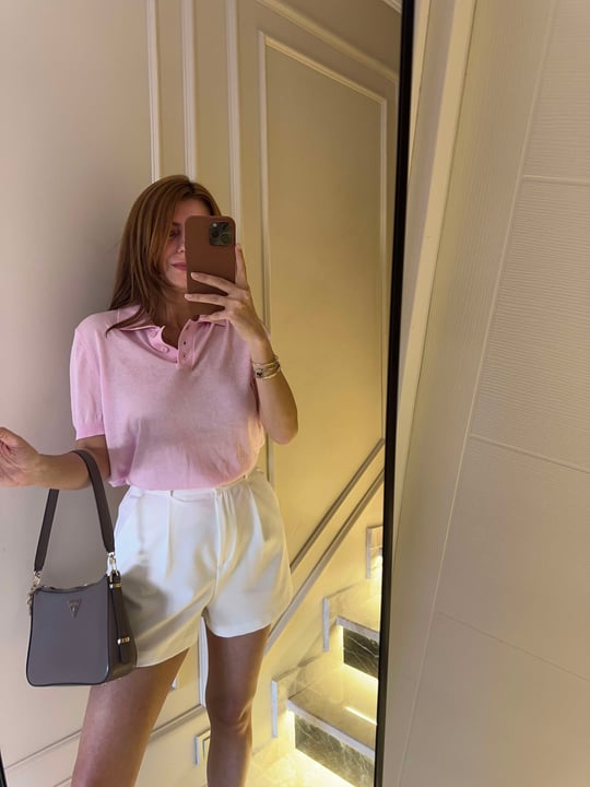 Pembe Polo Yaka İnce Triko Bluz