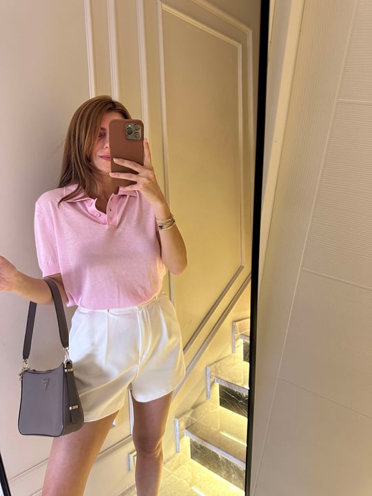 Pembe Polo Yaka İnce Triko Bluz