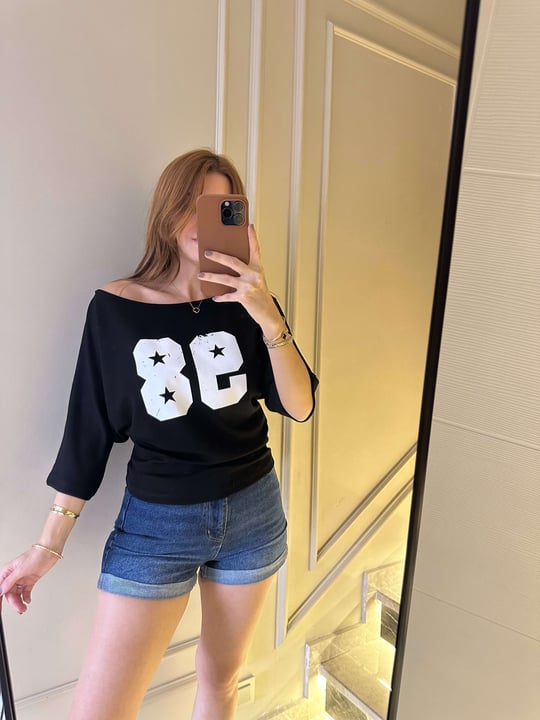 Siyah 98 Baskı Pamuklu Bluz