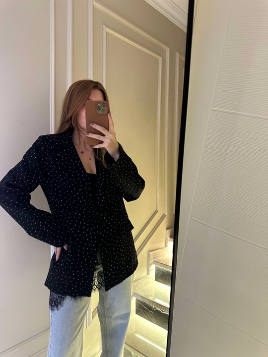 Siyah Taşlı Oversize Blazer Ceket