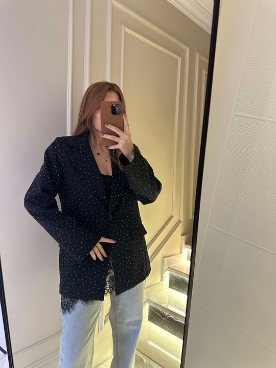 Siyah Taşlı Oversize Blazer Ceket