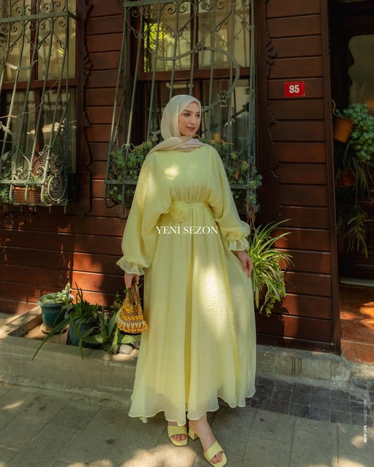 Aksesuarlı Noya Sarı Elbise