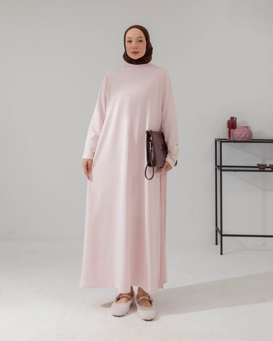 Bisiklet Yaka Pembe Elbise
