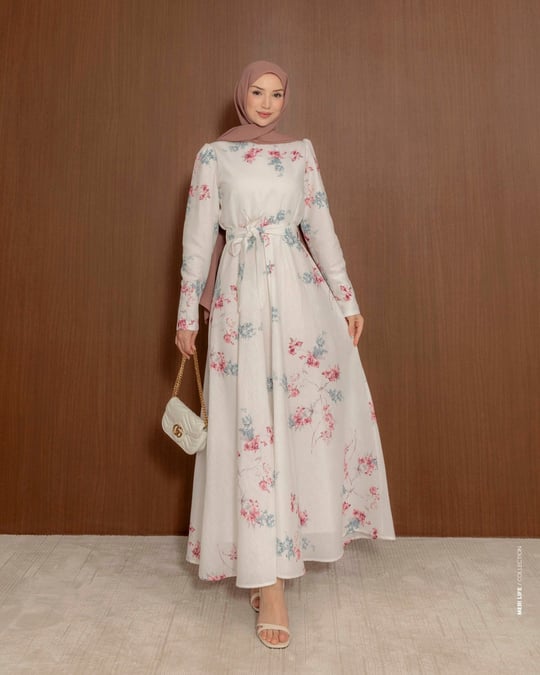 Desenli Pembe Keten Elbise