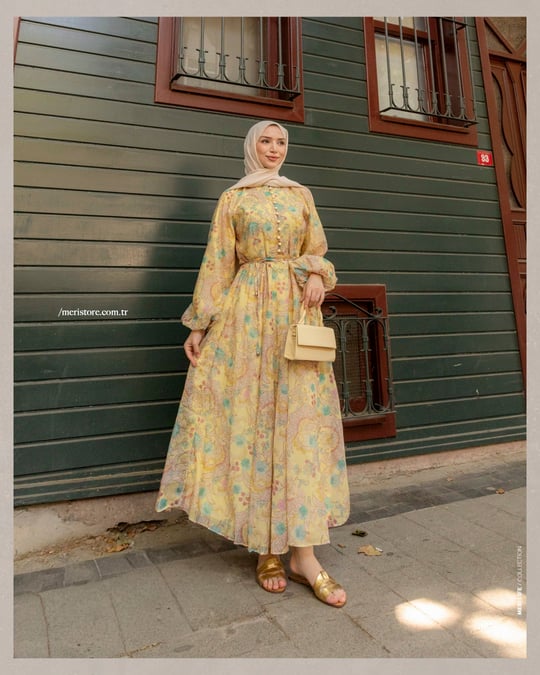 Desenli Sarı Elbise