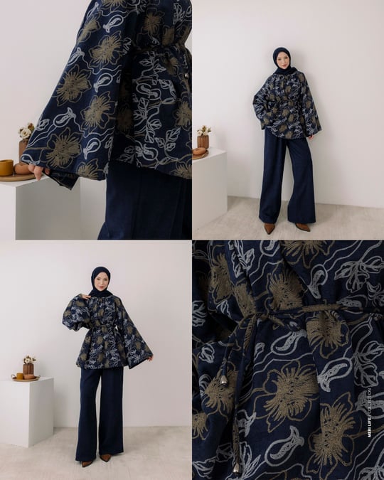 Desenli Tunik Pantolon Lacivert Takım