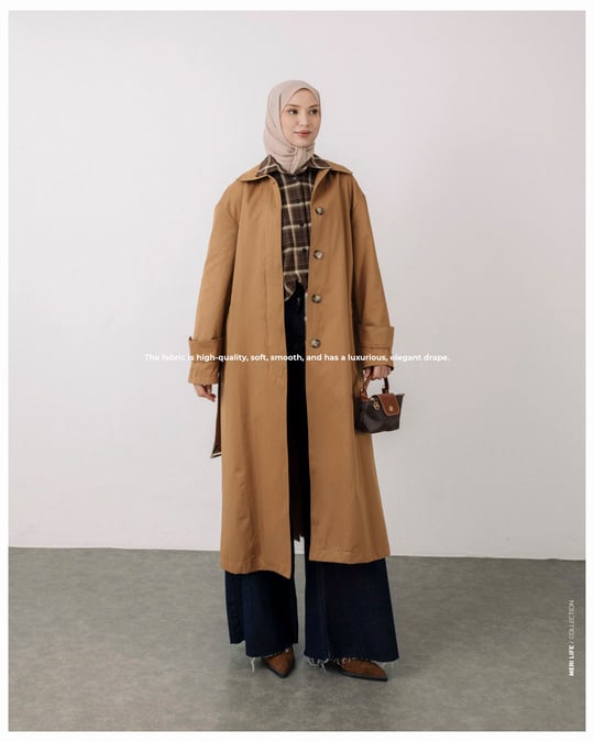 Gizli Düğmeli Camel Trençkot